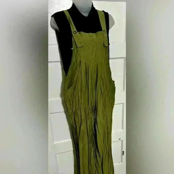 SHEIN Green Linen Like Overalls Size Large NWOT - Picture 4 of 4